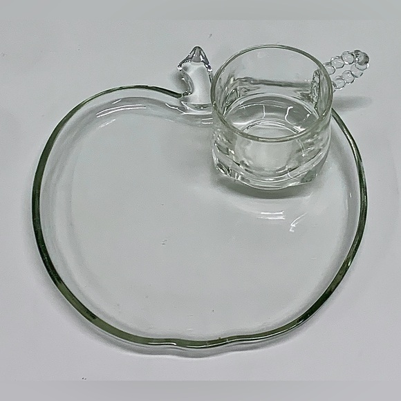 Mid Century Vtg 2 Piece Hazel Atlas Glass Apple Shaped Lunch Snack Plate & Cup - Picture 11 of 11